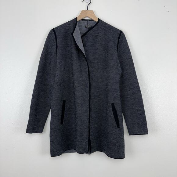 Talbots Pure Merino Wool Cardigan Jacket Womens Large Open Front Pockets Gray - Picture 2 of 14